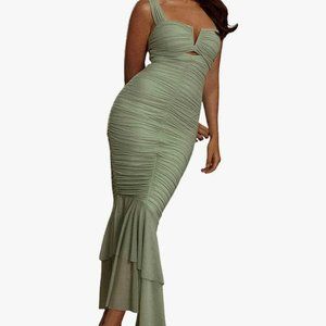 CHARTOU Women's Sleeveless Strappy Ruched Bodycon Mermaid Fishtail Dress